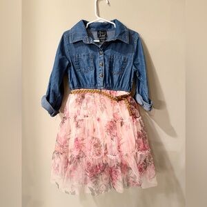 Denim and Pink Floral Kids Dress